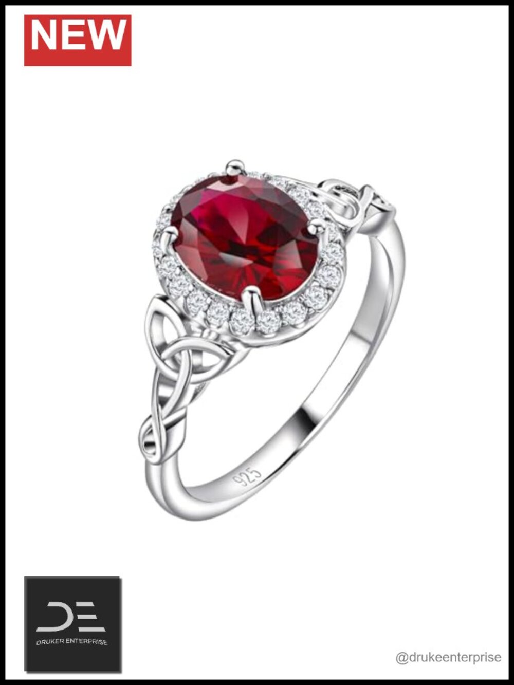 925 Sterling Silver Oval Ruby Halo Engagement Ring Women